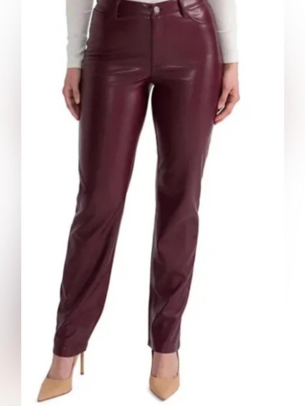 Joie Faux Leather Straight-Leg Pants in Burgundy